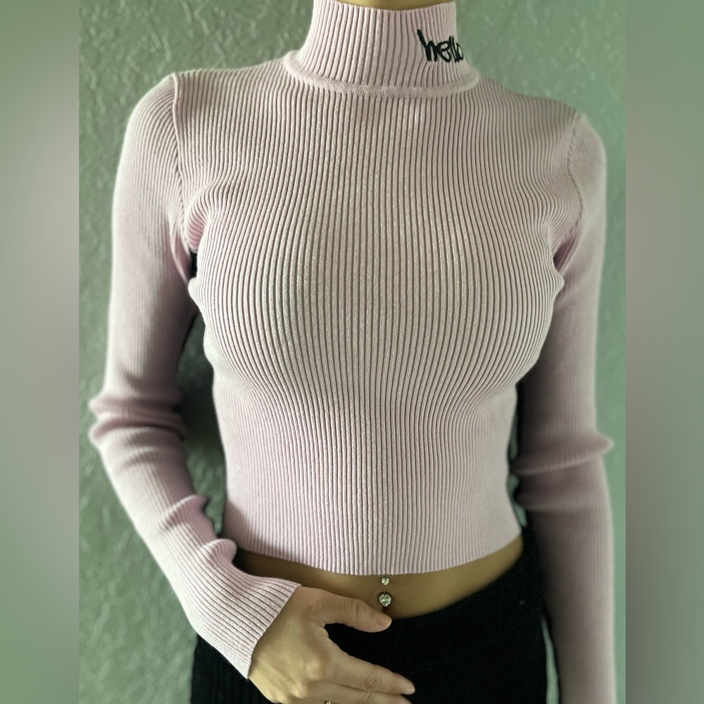 Hello Kitty Pink Ribbed Turtleneck Longsleeve